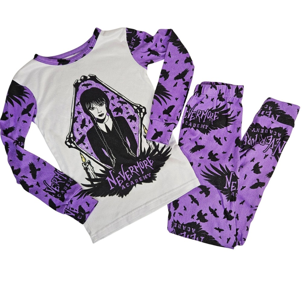 Wednesday Addams Nevermore Academy Pajamas -‎ Kids Girls Size 8 Purple